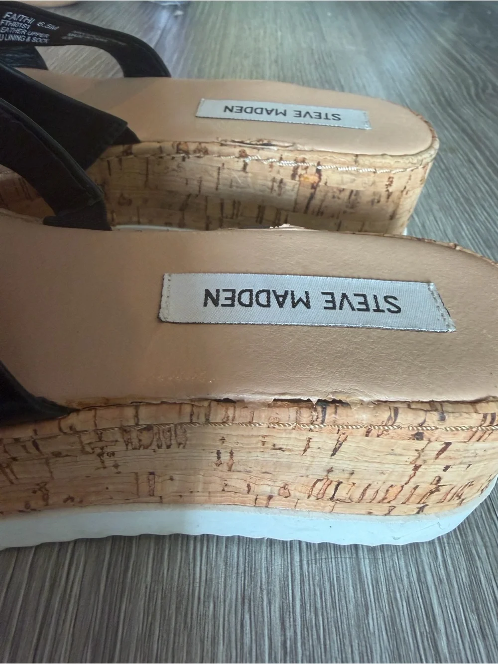 Steve Madden Black Double-Strap Cork Platform Slides